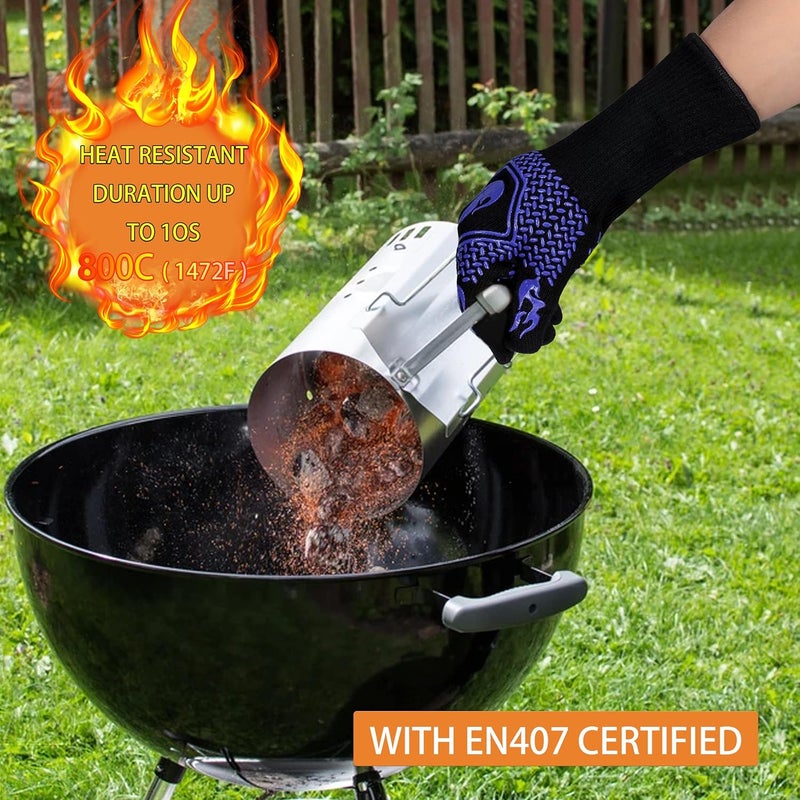 DKHDBD BBQ Fireproof Gloves, Grill Cut-Resistant 1472°F Heat Resistant Gloves, Non-Slip Silicone Oven Gloves, Kitchen Safe Cooking Gloves for Oven Mitts,Barbecue,Cooking, Frying,13.5 Inch-Blue - Image 5